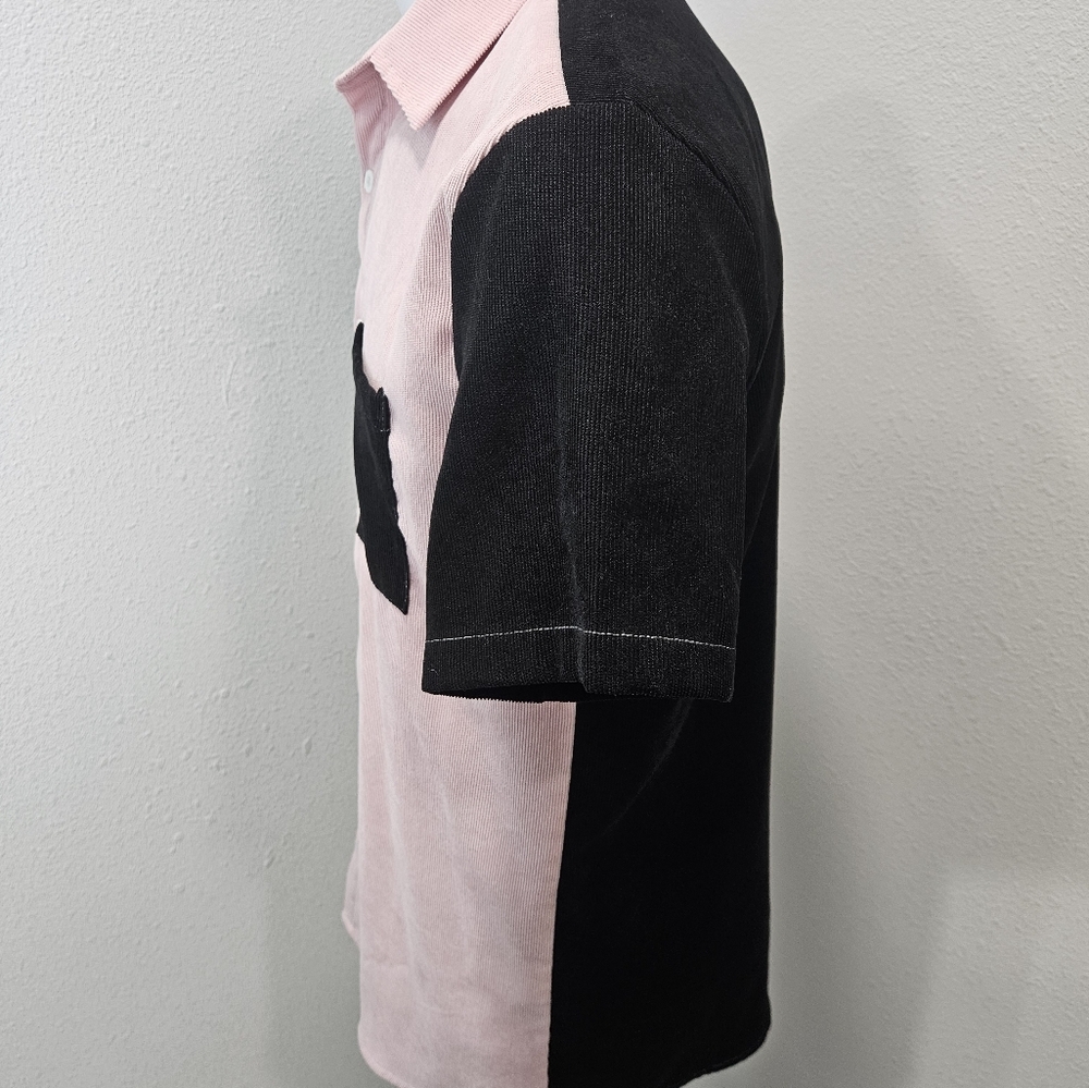 Romwe 2 tone velvet men's button short-sleeve medium - Picture 3 of 6